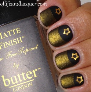 essence Black Is Black and Butter London Wallis Half Moon Matte with Stars